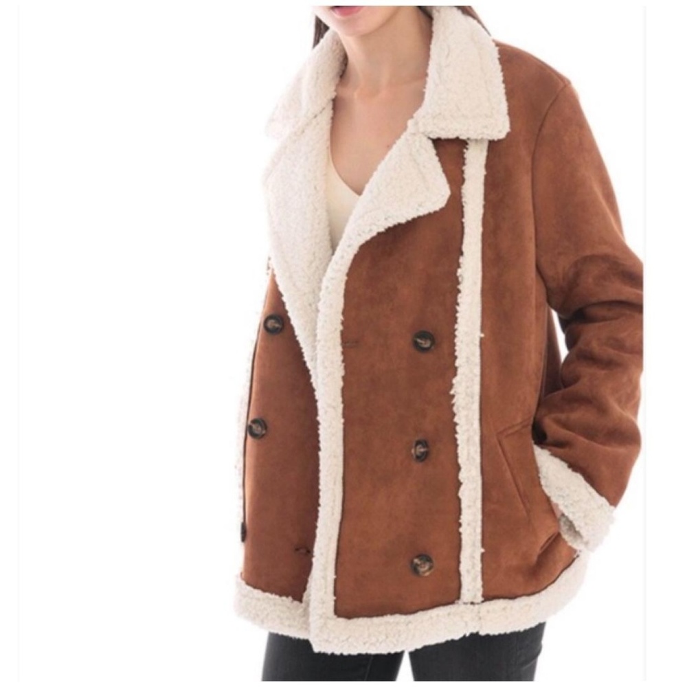LAST ONE❗SKIES ARE BLUE Chic Faux Saude Sherpa Lined Jacket - Picture 4 of 8
